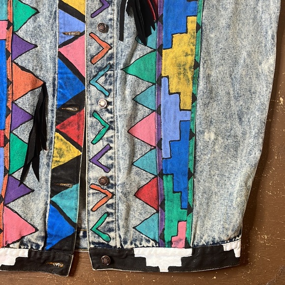 Vintage 90's hand painted jordache denim jacket southwest cow print - Picture 12 of 14